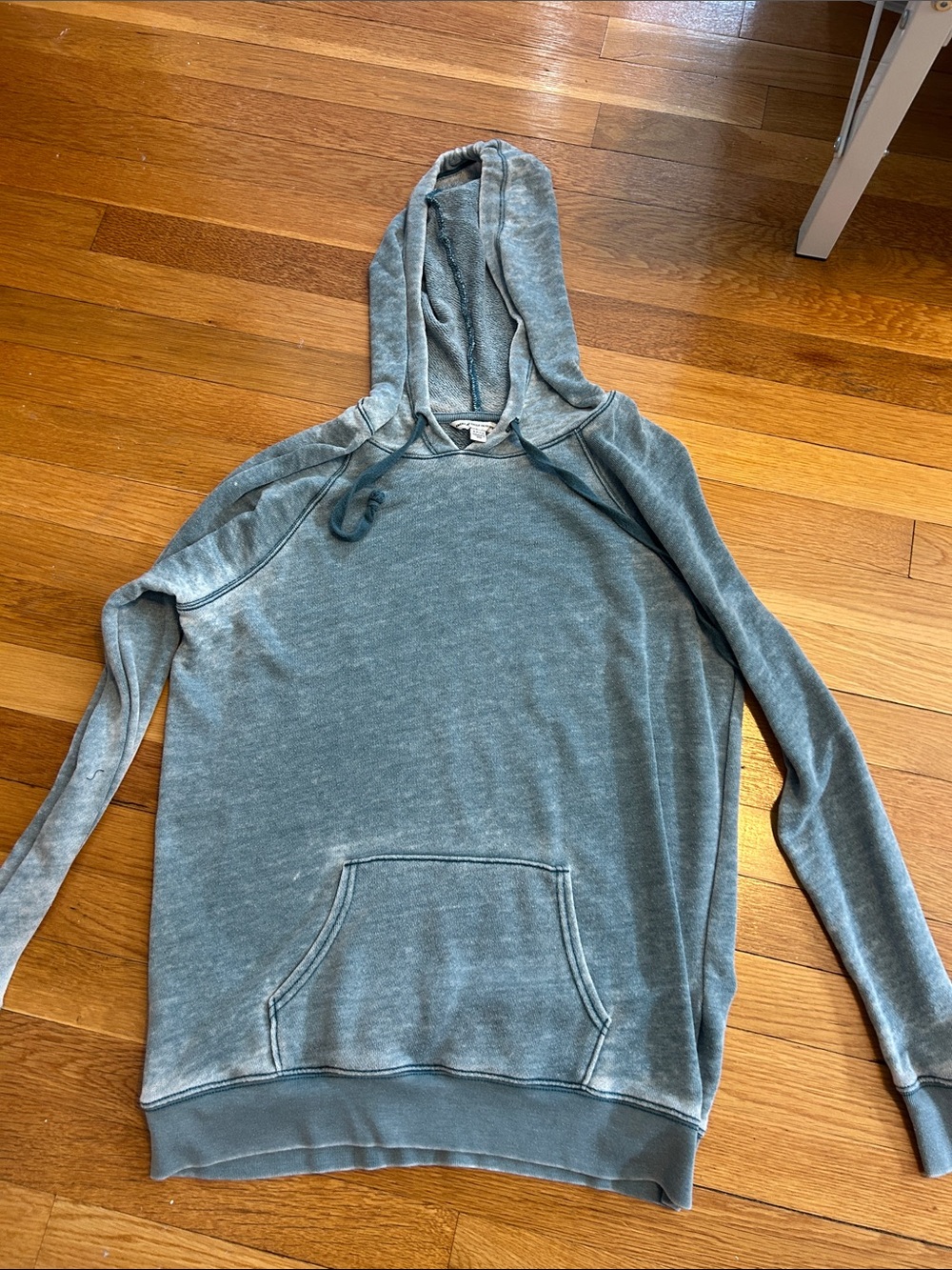 American Eagle Washed Teal Hooded Pullover Sweatshirt